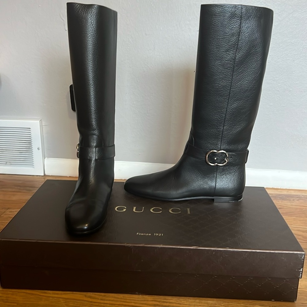 Gucci Sachalin Riding Boots In Black w/ Silver Logos - NWT